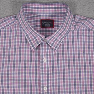 Untuckit Shirt Mens Large Blue Pink Plaid Cotton Button Down Long Sleeve